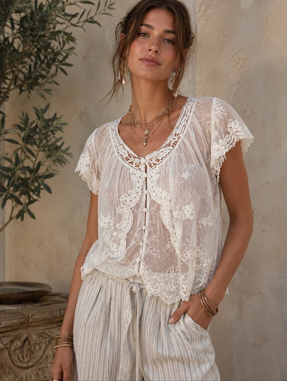 ANTHROPOLOGIE Romantic Lace Popover Peasant Top In Vanilla S NWOT RARE
